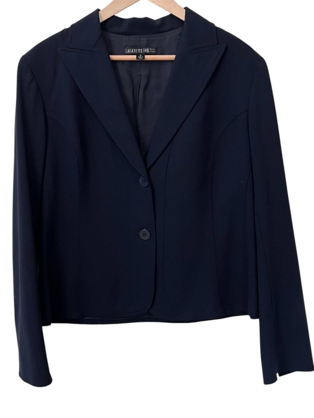 Lafayette 148 Two-Button 96% Wool Blend Tailored Blazer Career Workwear Black 12